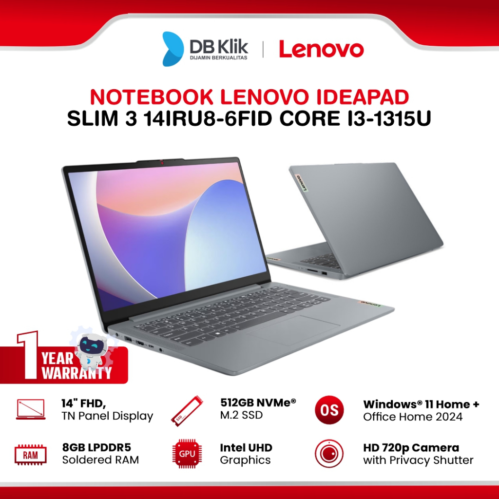 Jual Notebook Lenovo Ideapad Slim 3 14IRU8-6FID INTEL Core i3-1315U 8GB ...