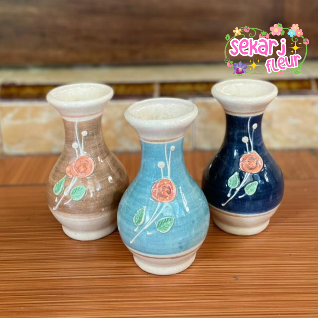 VAS BUNGA KERAMIK RETRO MINI AESTHETIC 15 CM - DEKORASI RUANGAN - HIASAN RUMAH MINIMALIS