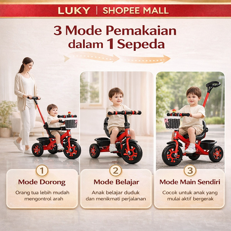 Jual LUKY Sepeda Anak 3 in 1 Multifungsi Dengan Dorongan Orang Tua ...