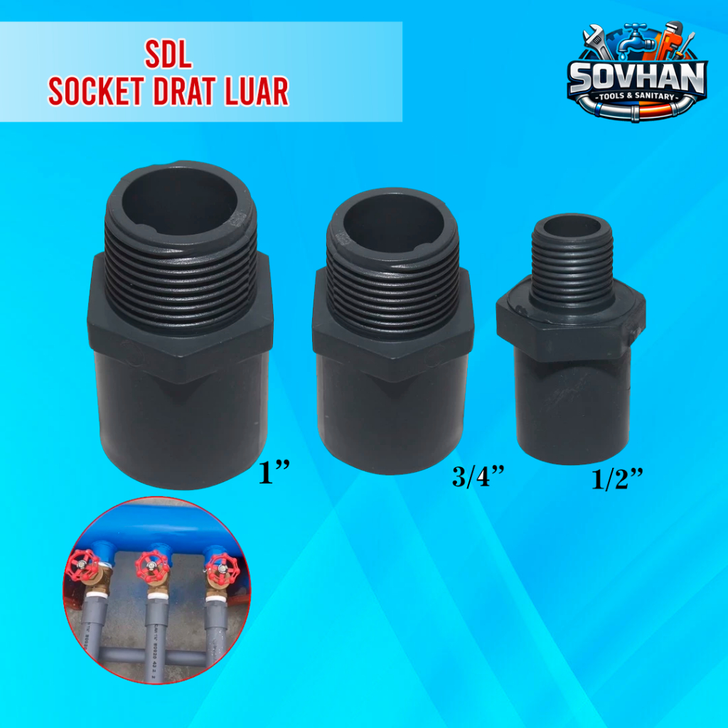 Jual Socket Drat Luar SDL PVC 1/2 inci 3/4 Inci 1 Inci Sambungan Pipa ...