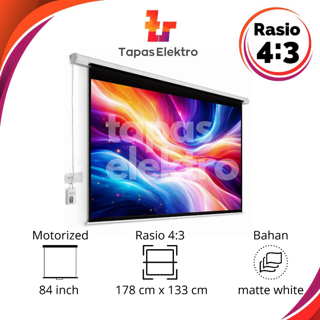 Jual Layar Proyektor Motorized 84 Inch Rasio 4:3 (178 cm x 133 cm ...