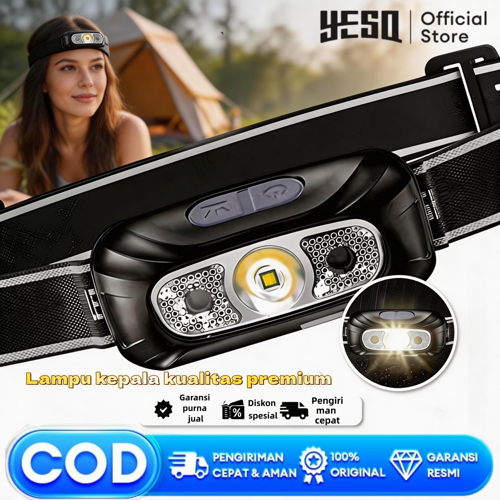 Jual Headlamp YESQ Outdoor Waterproof IP68 Usb - Senter Kepala Led Anti ...