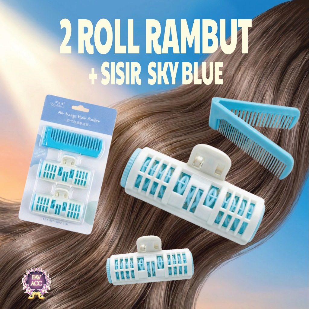 Jual 2 ROLL RAMBUT + 1 SISIR WARNA SKY BLUE UNTUK STYLING RAMBUT MUDAH ...