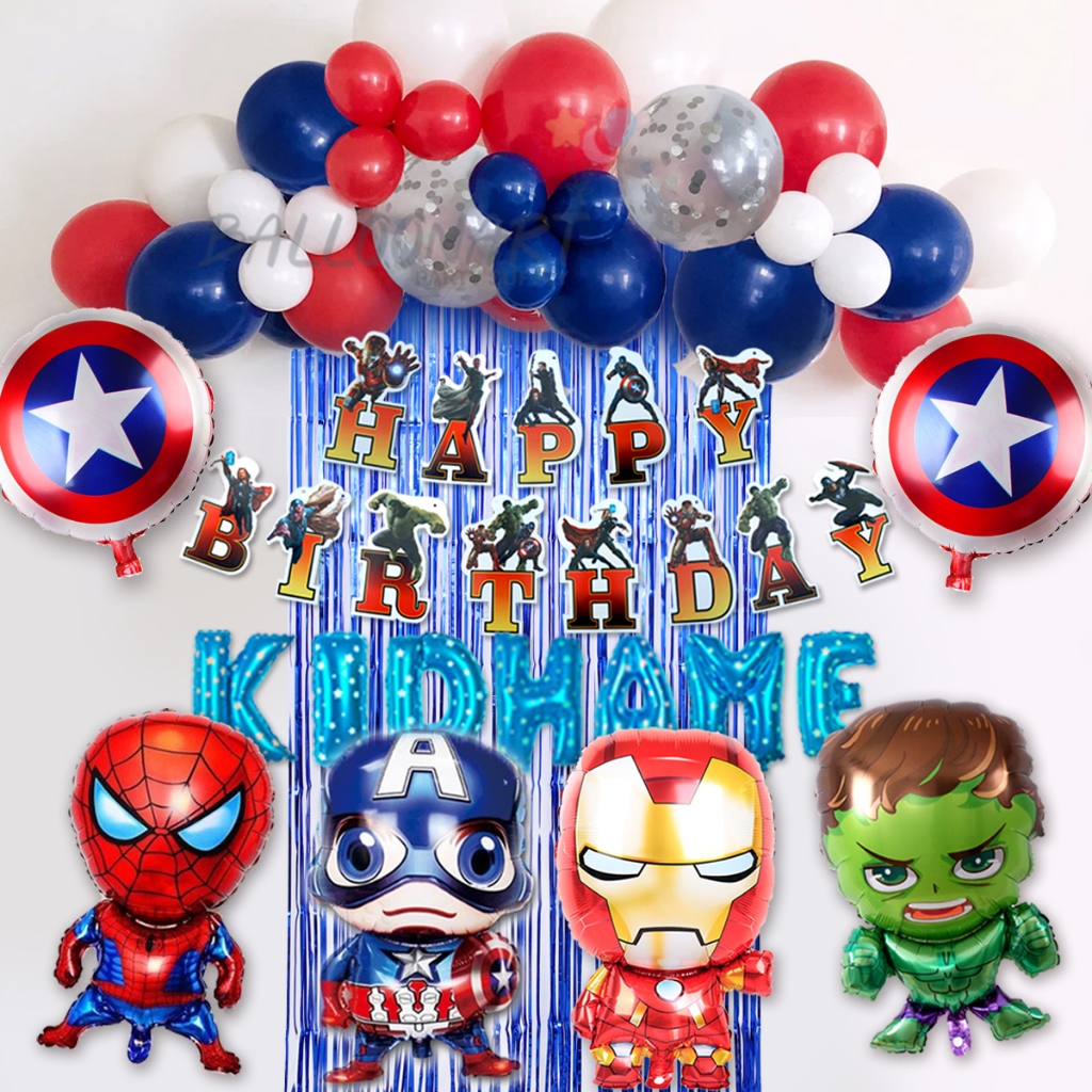(Paket Balon Avenger)AVENGERS ASSEMBLE DEKORASI SET/Balon Ulang tahun anak lengkap dengan pilihan tirai dan nama anak