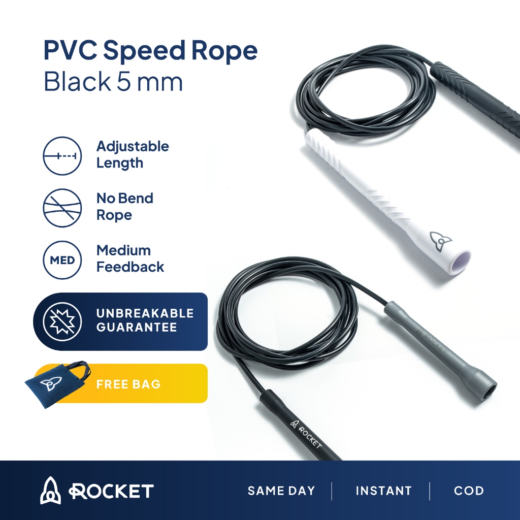 Jual [ROCKET ROPE] BLACK PVC Speed Rope 5mm Short Handle Long Handle ...
