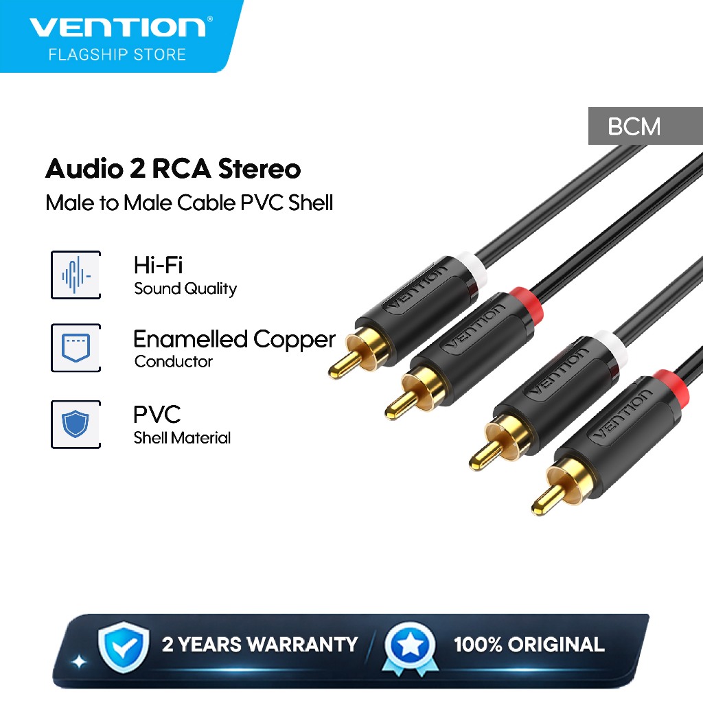 Jual Vention Kabel Audio 2 RCA Stereo Male to Male Gold Plated Sound ...