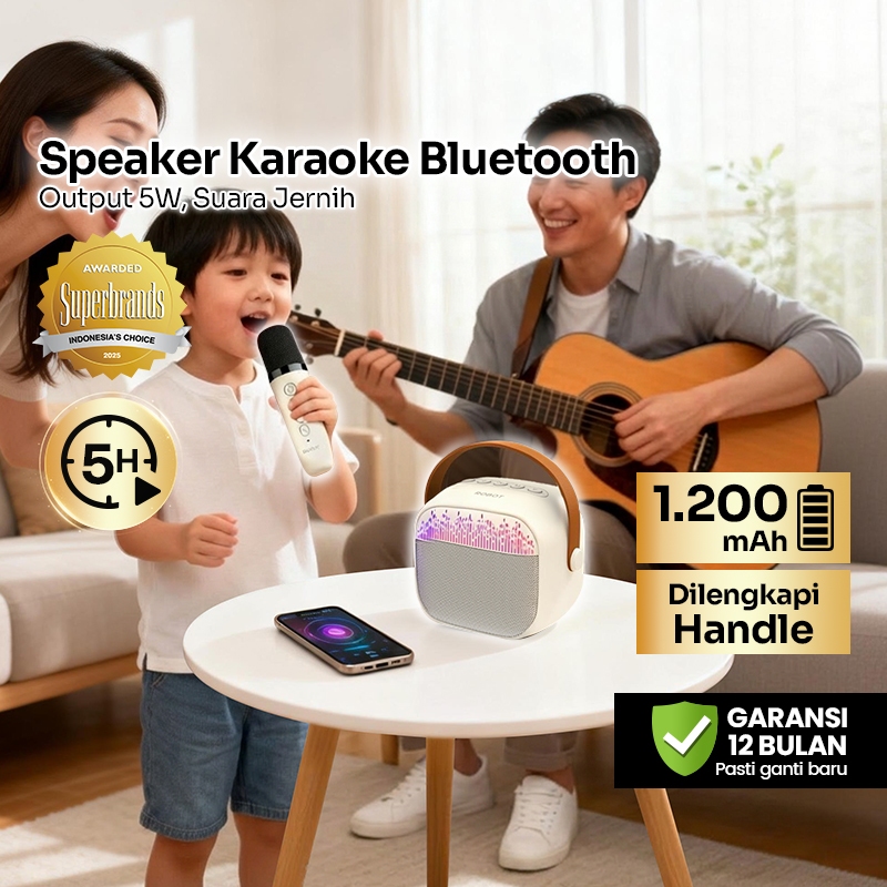 ROBOT Karaoke Bluetooth Speaker Mini Tahan Pemutaran 5 Jam With Mic Cocok Untuk Outdoor Karaoke Keluarga Pesta High Quality Sound Mini Design HD Audio Garansi Resmi 12 Bulan - RB50