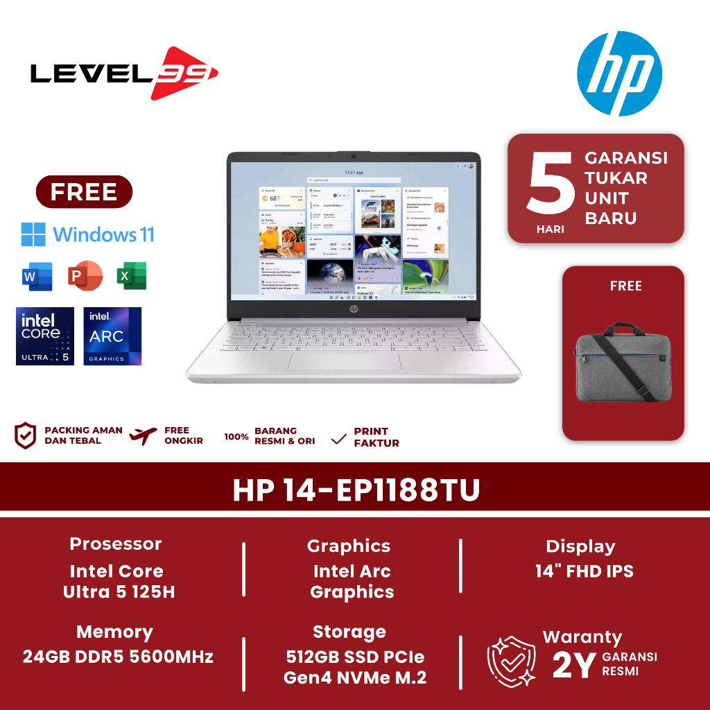 Jual HP 14-EP1188TU Ultra 5 125H 16GB 512GB Ssd 14