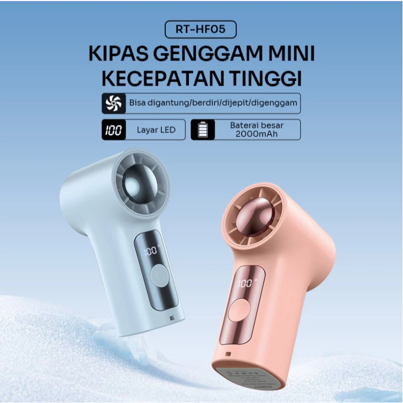 ROBOT Mini Fan Portable 2000mAh 100 Level Angin LED Display Handheld Clip Desk Fan RT-HF05 Original