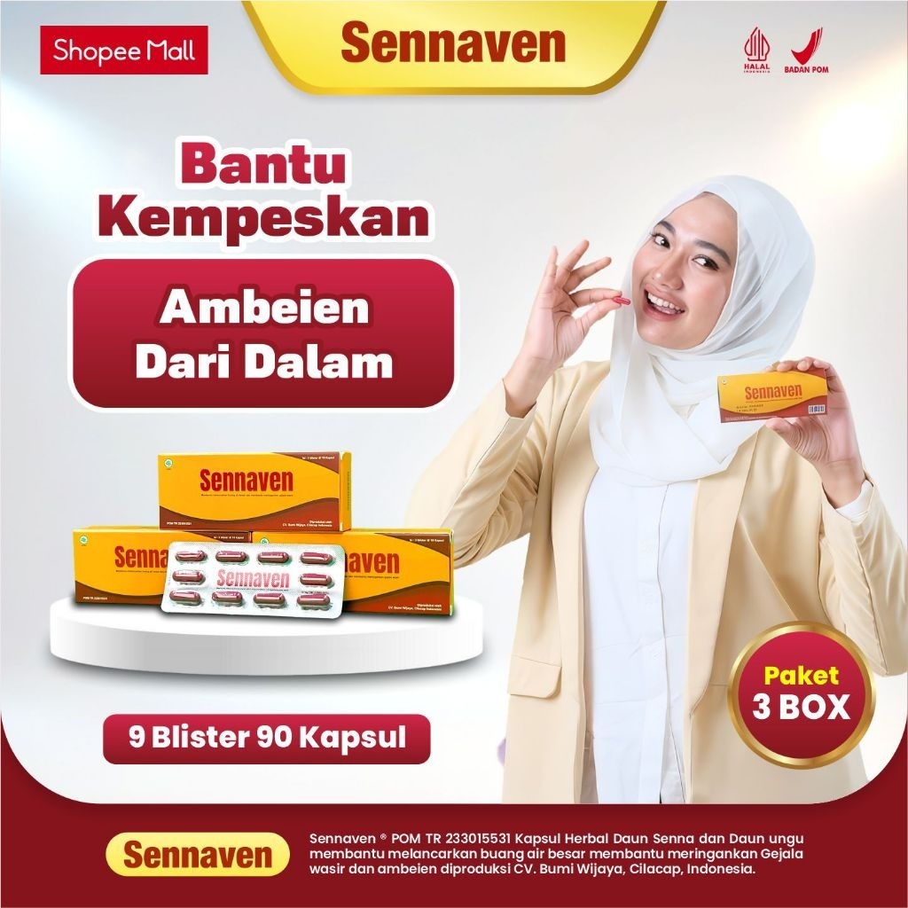Sennaven 3 Box 9 Blister Isi 90 Kapsul - Membantu Meredakan Ambeien secara Alami