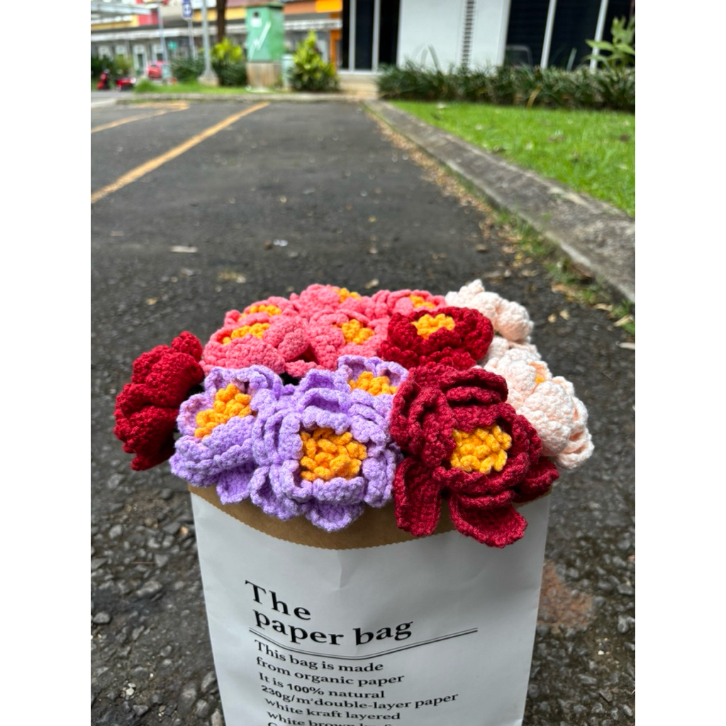 Jual Bunga Rajut Estetik ~ Peony Type C ~ Bunga Hiasan Meja ~ Bunga ...