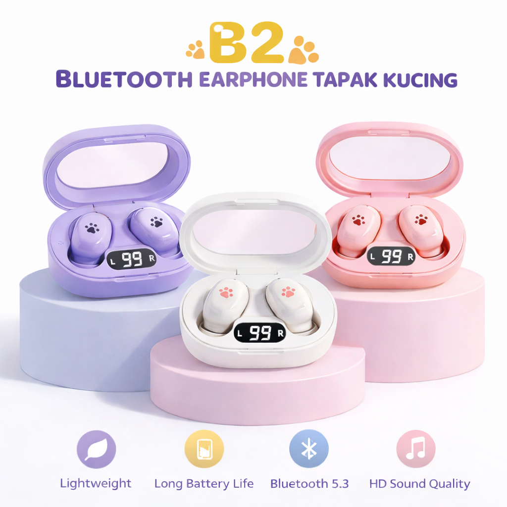 Jual Headset Bluetooth TWS B2 Cat Paw – TWS Bluetooth 5.3 Touch Control ...