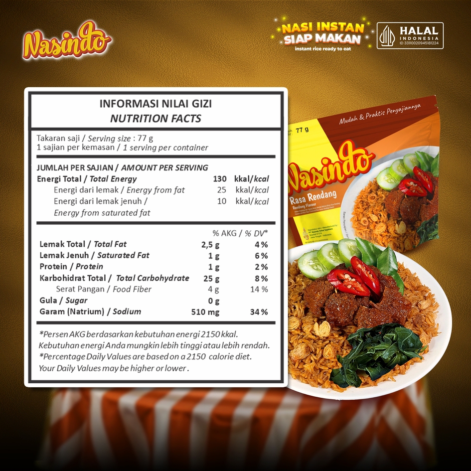 Jual 1pcs - Nasindo Nasi Instan Rasa Rendang 77gr Siap Saji Rendah ...