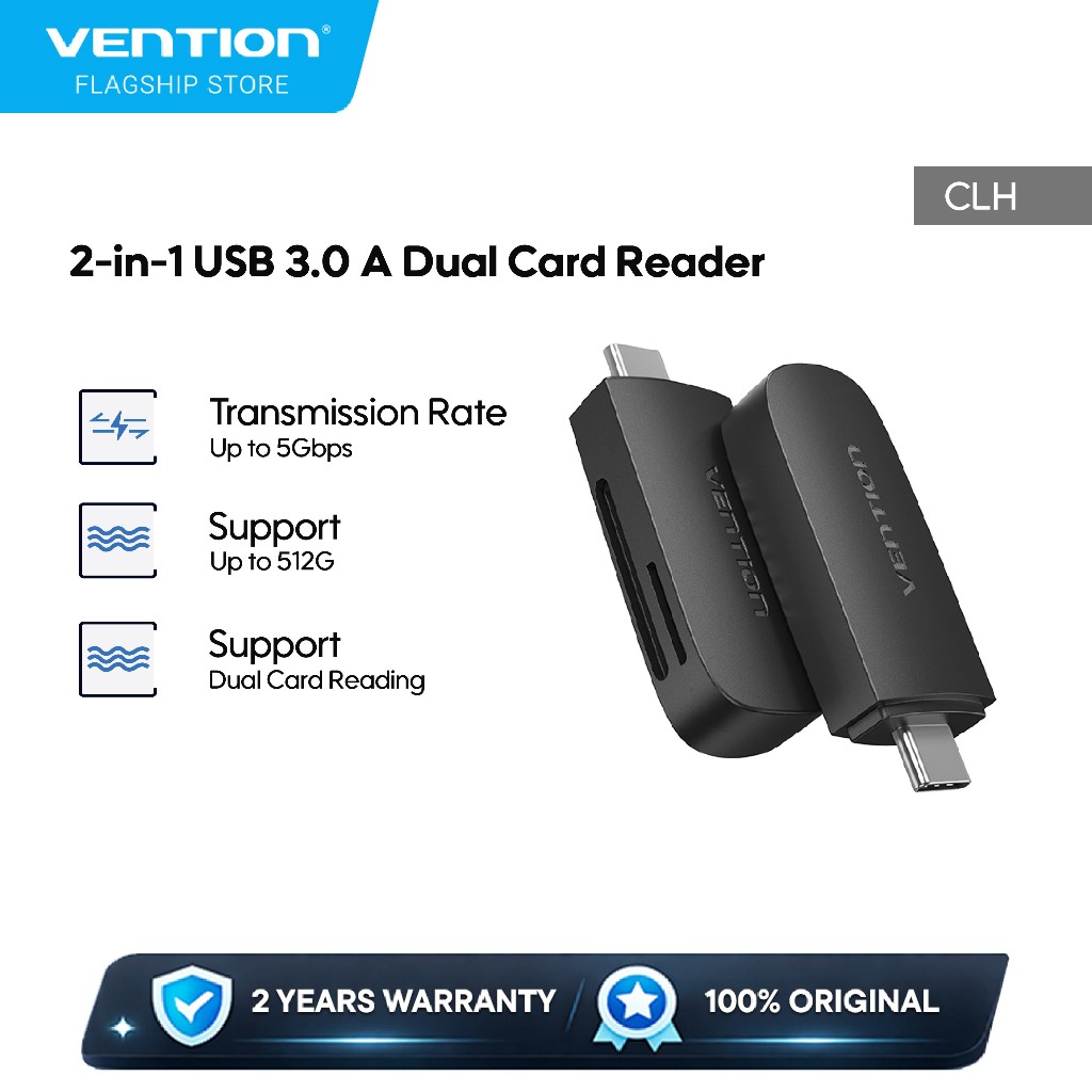 Jual Vention Card Reader 2 in 1 USB 3.0 C SD TF Dual Drive Letter - CLH ...