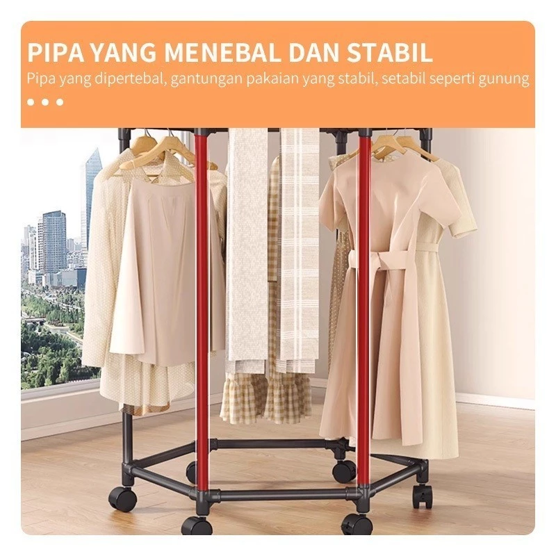 Foto 2 Bisa Diputar 360° Rak Gantungan Baju Serbaguna Portable Stand Hanger Cocok untuk Kos & Rumah Kecil | 017