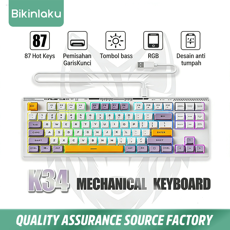 Jual bikinlaku k34 Keyboard Silent Gaming USB Kabel Portable 101 Keys ...