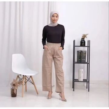 CELANA KULOT KOREAN LONG PANTS PREMIUM Celana Wanita Kulot Katun Stretch Kain Melar Premium