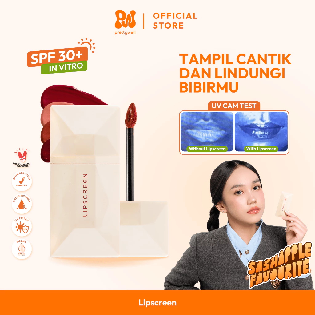 Prettywell Lipscreen SPF 30+ in vitro - WUDHU FRIENDLY & Melembabkan Bibir Lip Treatment UV Protection Sunscreen - Astarani Glow ビューティーケア