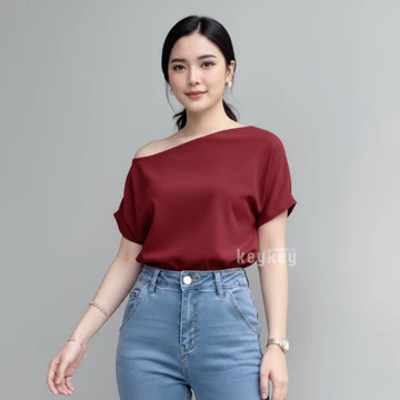 KINO Blouse Wanita One Shoulder Wanita Moscrepe Premium Atasan Simple Elegan Fit To L 10 Warna