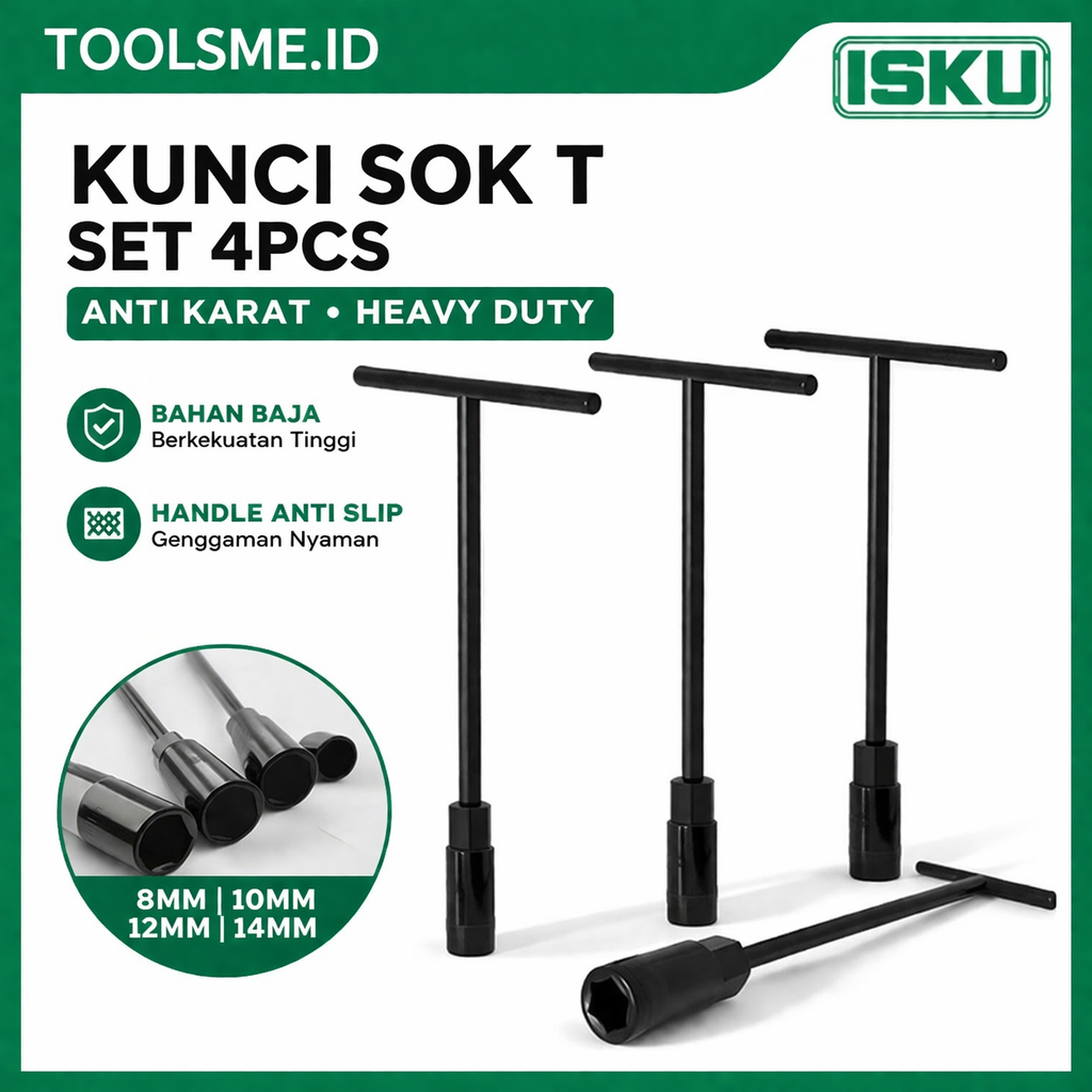ISKU Set Kunci T Socket 8 10 12 14mm CR-V T Handle Wrench Kunci Sok T Set Lengkap Alat Bengkel Motor