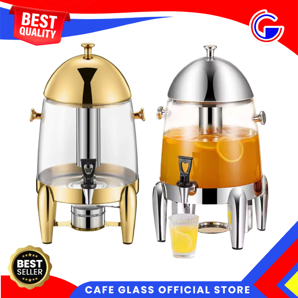 Dispenser Jus Kaca Stainless 12L - Dispenser Air Panas Dingin Portable - Coffee Urn Prasmanan Estetik Gold Silver