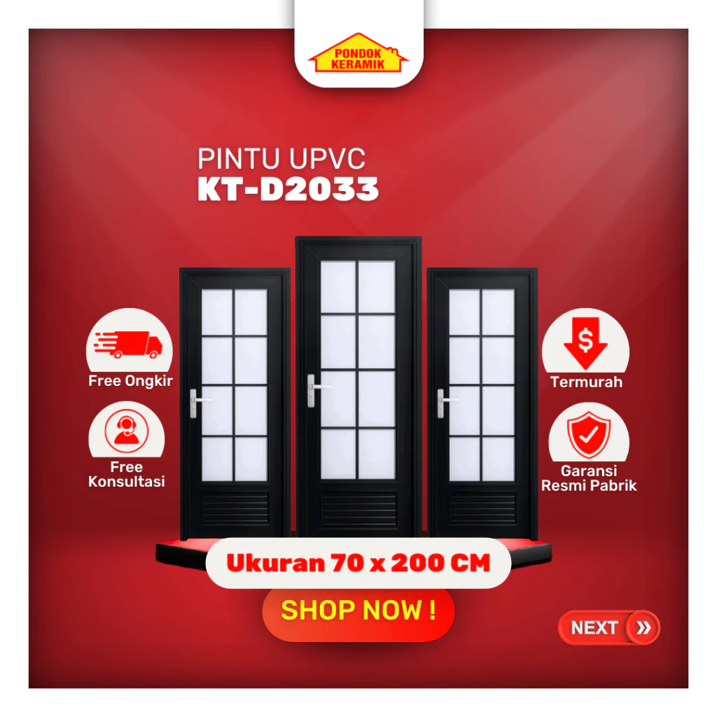 Pintu Kamar Mandi KIA UPVC 70x200 - Pintu Toilet Pintu WC Pintu UPVC Hitam Polos Anti Rayap Anti Air KT-D2033