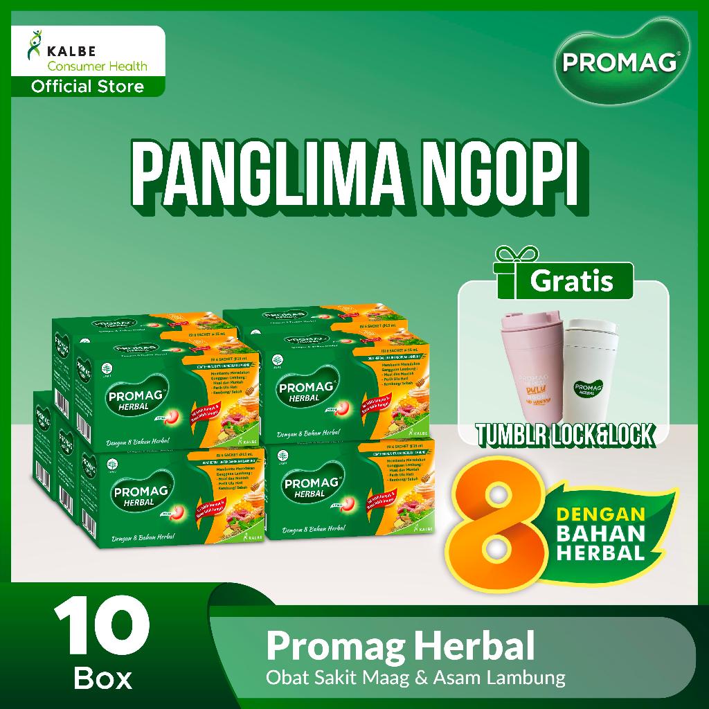 Promag Herbal Untuk Gangguan Lambung isi 6 sachet [10 Box] | FREE TUMBLER