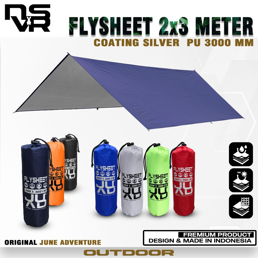 flysheet tenda 2x3 coating silver WP original june adventure flysheet waterproof 2x3 meter