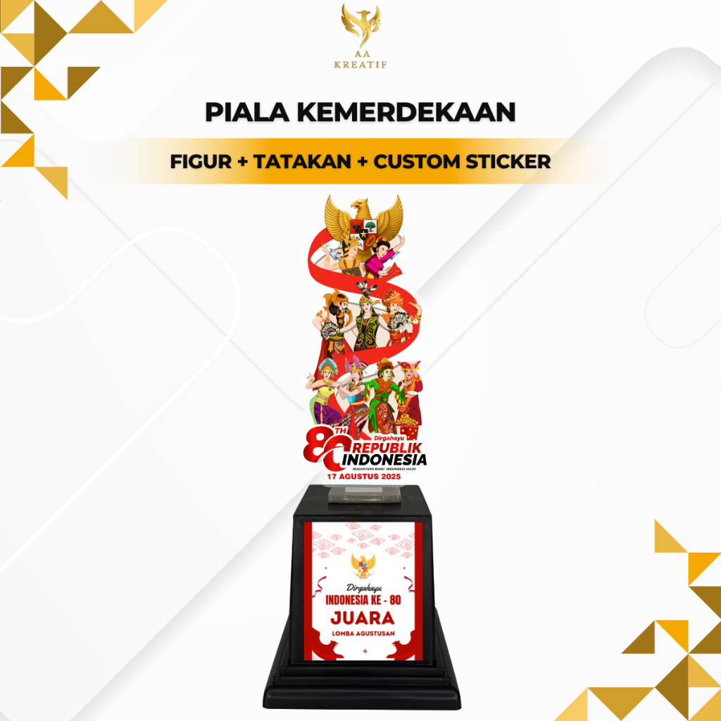 Jual Piala Akrilik Kemerdekaan 80 Tahun HUT RI Custom Sticker Tatakan ...