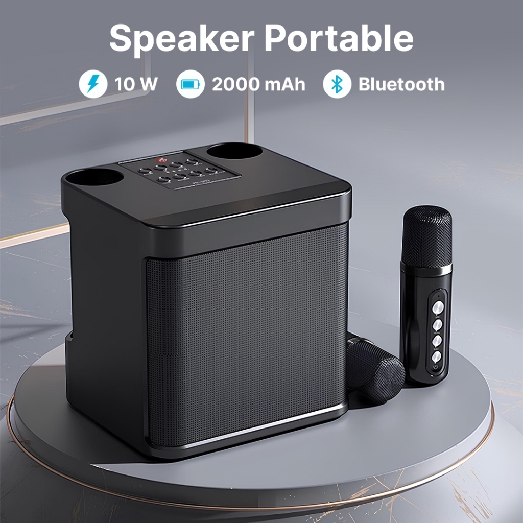 Jual Speaker Bluetooth Portable Karaoke with Wireless Microphone Mic ...