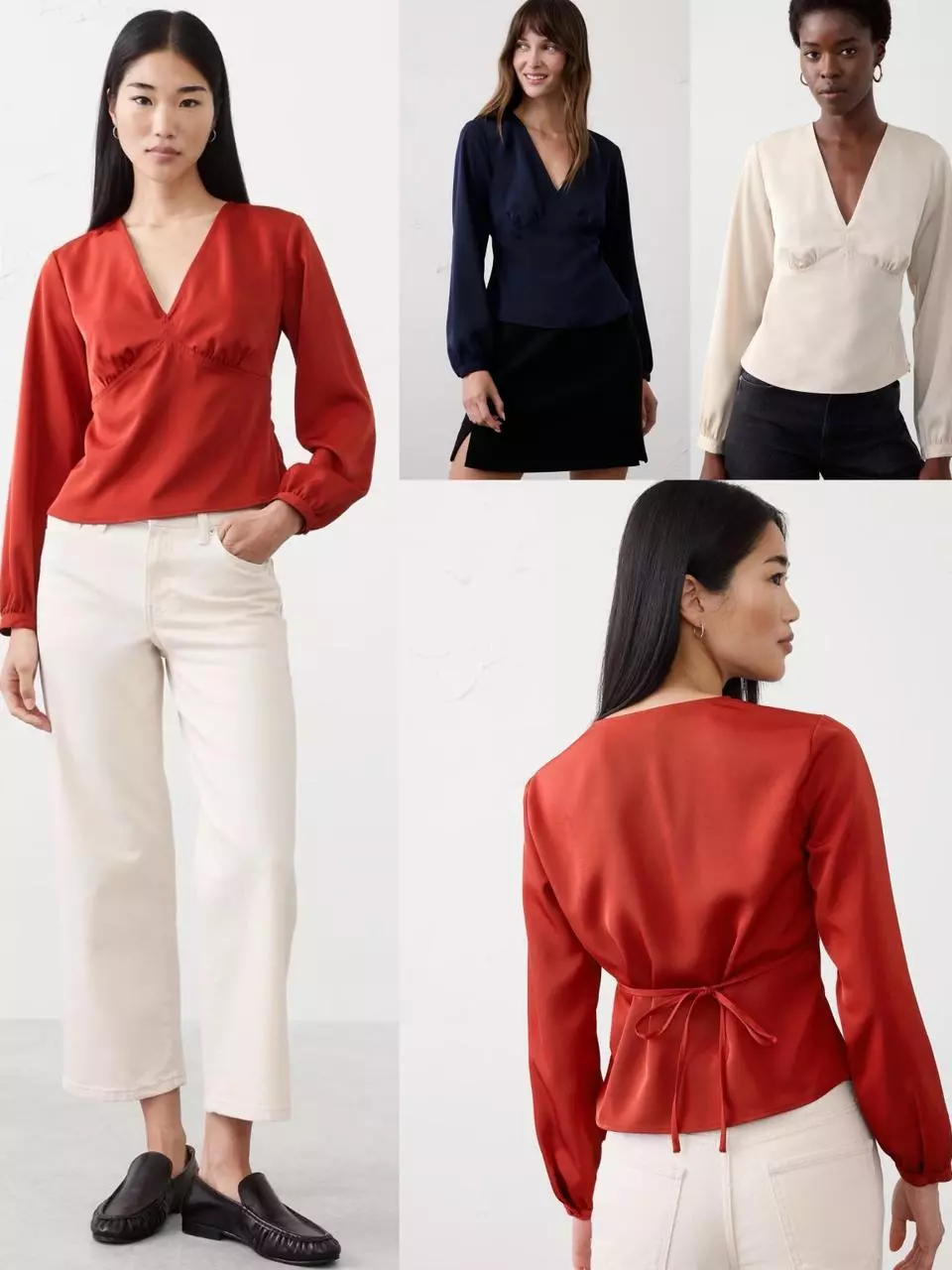 Atasan Blus Lengan Panjang Wanita V-Neck Polyester Silk Mewah  Women's Silky V-Neck Top - BR-2177