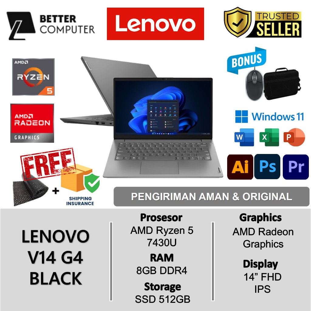 Jual Laptop Lenovo V14 G4 AMD Ryzen 3 Ram 8GB DDR5 512GB 14 Inch FHD ...