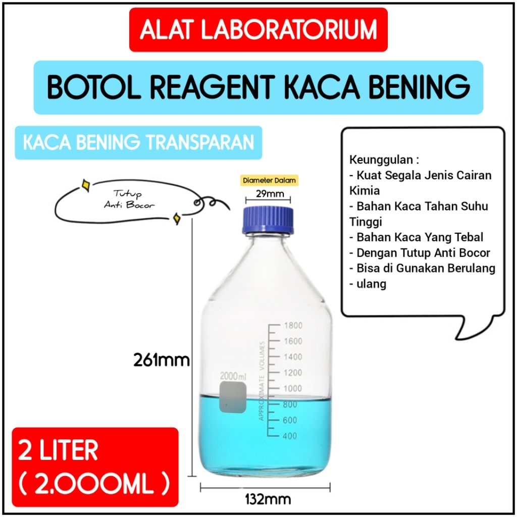 Jual BOTOL LABORATORIUM BENING 100ML, 250ML, 500ML, 1LITER / BOTOL ...