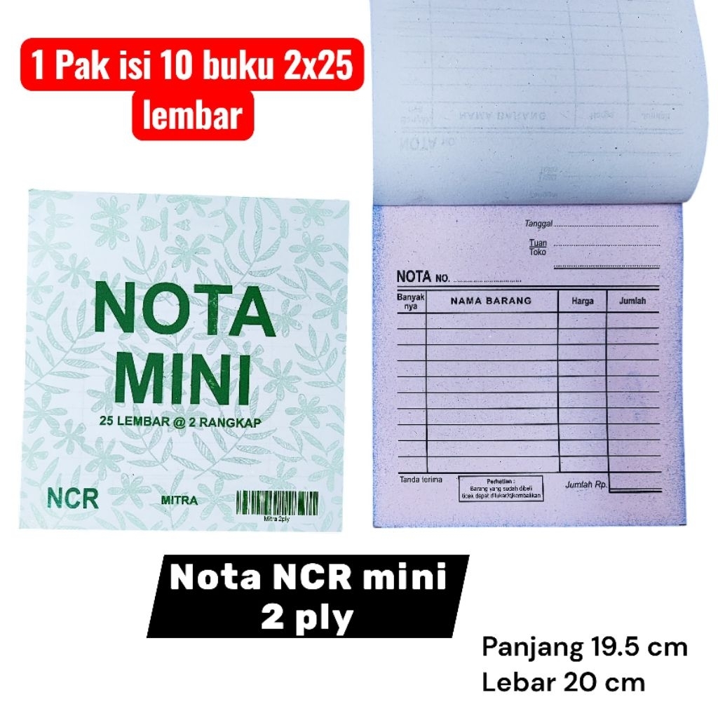 Jual nota mini ncr 2 ply HVs putih 2 rangkap 1 pak isi 10 buku | Shopee ...