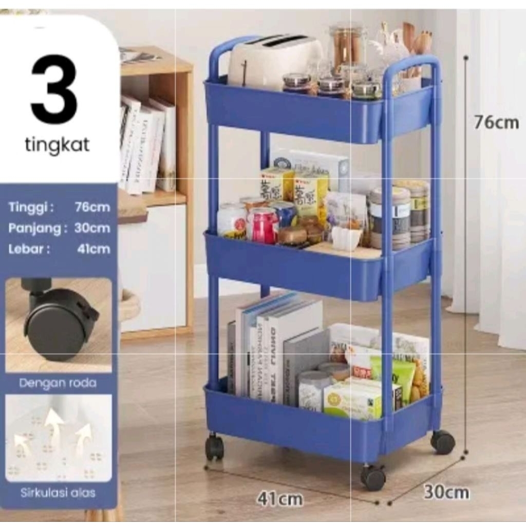 Jual RAK RODA SERBAGUNA 3 TINGKAT BIRU/ RAK KAMAR MANDI/ RAK DAPUR /RAK ...