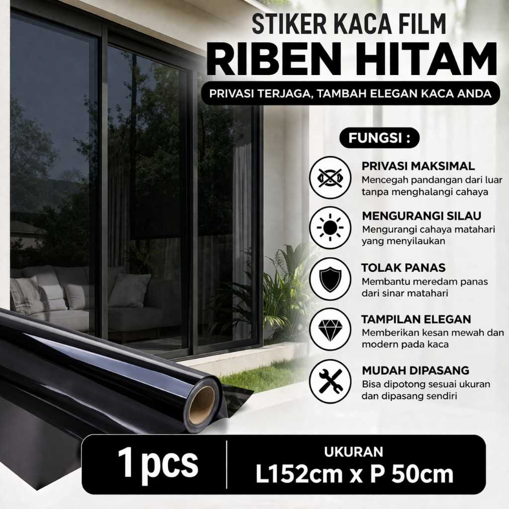 Jual Stiker Kaca Film Riben Hitam 40% 60% 80% Sticker Kaca Jendela ...