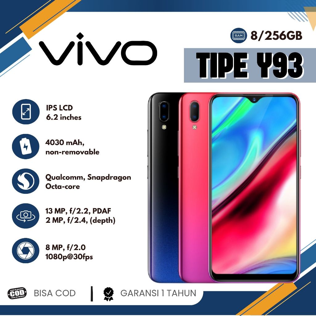 HP VIVO Y93 8/256GB Smartphone Fullset Garansi 1 Tahun