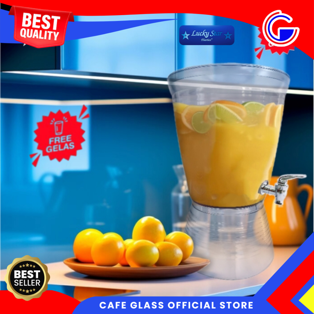 Drink Jar Akrilik - Juice Dispenser Anti Pecah - Tempat Es + Kran - 6688 Dispenser Shopie Lucky Star [peti]