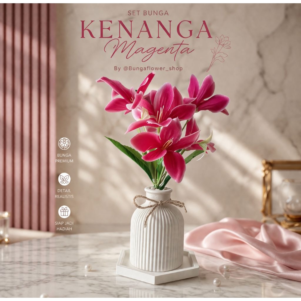 Jual 1 Set Bunga Aesthetic Artificial Kenanga + Vas + Tatakan Hexagon ...