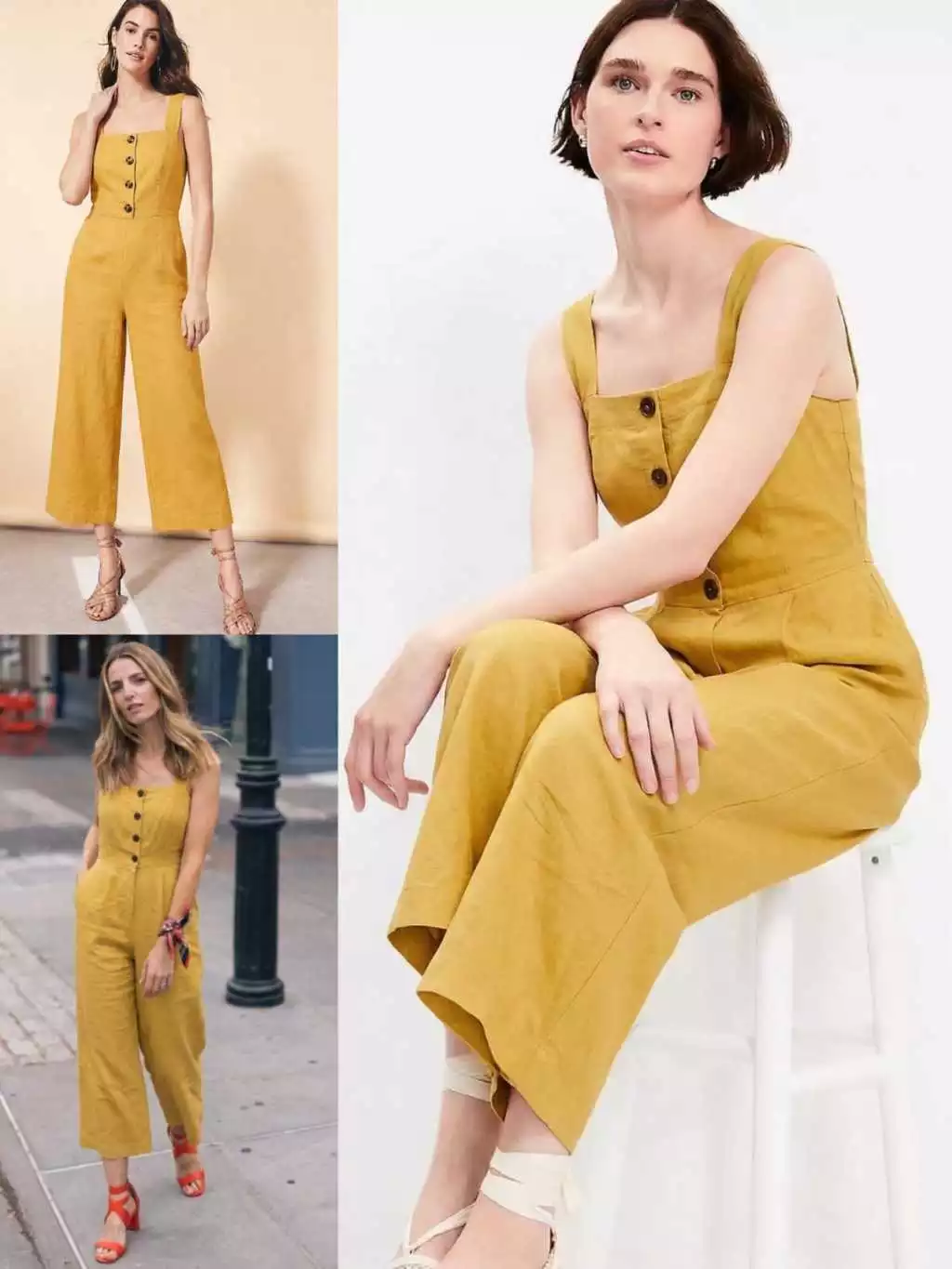 Jumpsuit Linen (Yellow Mustard) AT Women's Linen Jumpsuit - 2220