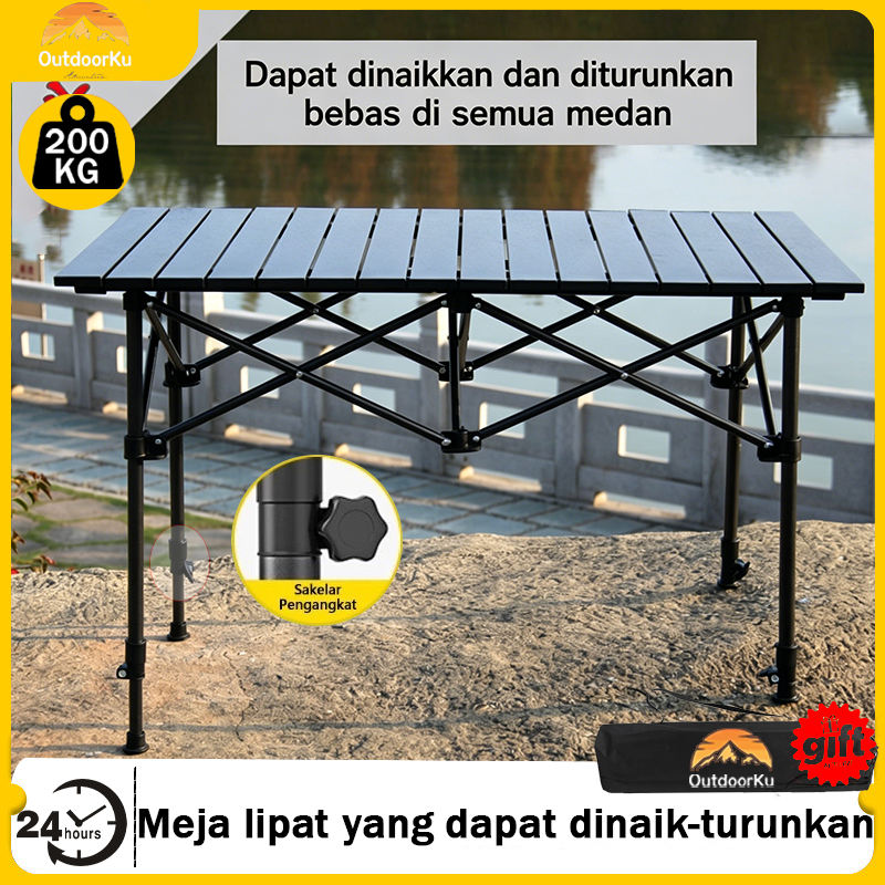 OutdoorKu Meja Lipat Outdoor Portabel Ringan Mudah Dipasang Dapat menahan beban hingga 200 kg Dilengkapi dengan tas penyimpanan Cocok untuk segala medan