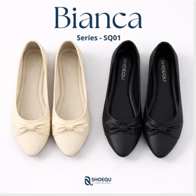 Sepatu Wanita Shoequ Bianca Flat Shoes Anti Slip Sol Karet Hitam