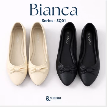 Sepatu Wanita Shoequ Bianca Flat Shoes Anti Slip Sol Karet Hitam