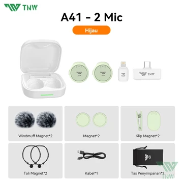 2026 Baru TNW A41 Wireless Microphone 2in1 Magnet Mikrofon Clip On Mic Dengan AI Peredam Bising