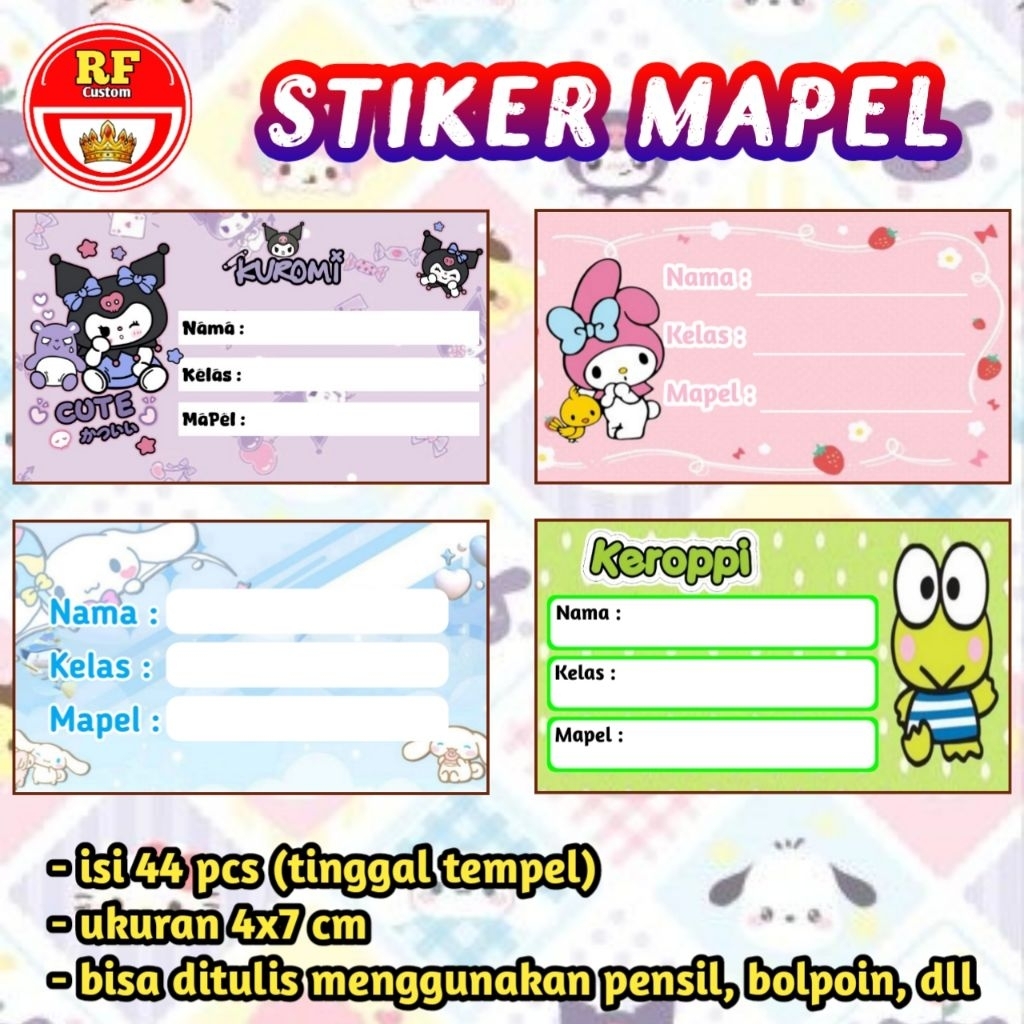Jual 44 pcs Sticker Mapel Tema Karakter Sanrio - Stiker Label Nama Buku ...