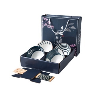 Cane flower mangkok set 4 dilengkapi sumpit mangkok keramik kado wedding hampers ultah anniversary