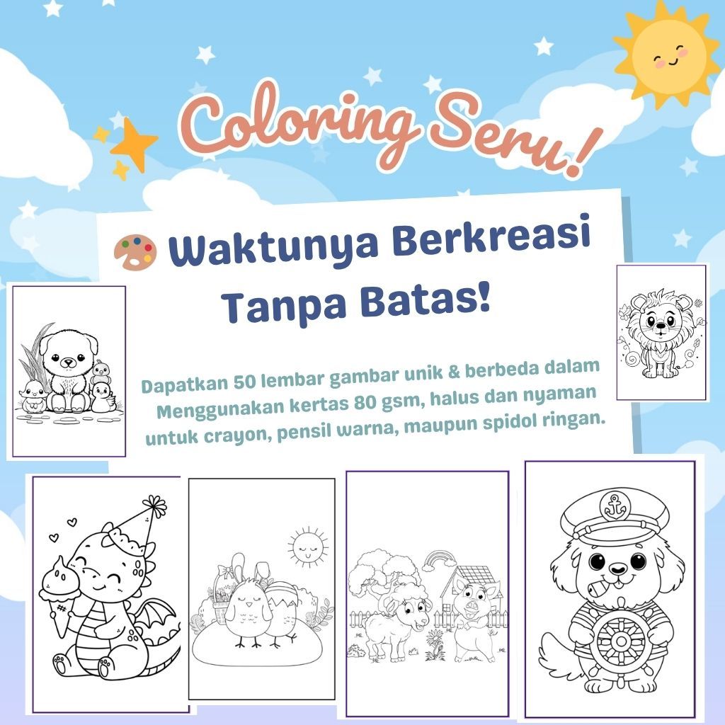 Jual Coloring BOY LEVEL 2 Seru 50 Lembar Ukuran A5 Gambar Unik Kertas ...