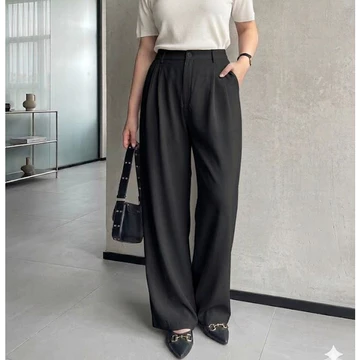 VIONA Loose Pants Trousers Wanita Jumbo Celana Kulot Wanita Highwaist Bahan Semiwoll Elegan