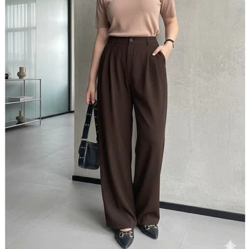 VIONA Loose Pants Trousers Wanita Jumbo Celana Kulot Wanita Highwaist Bahan Semiwoll Elegan