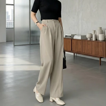 VIONA Loose Pants Trousers Wanita Jumbo Celana Kulot Wanita Highwaist Bahan Semiwoll Elegan